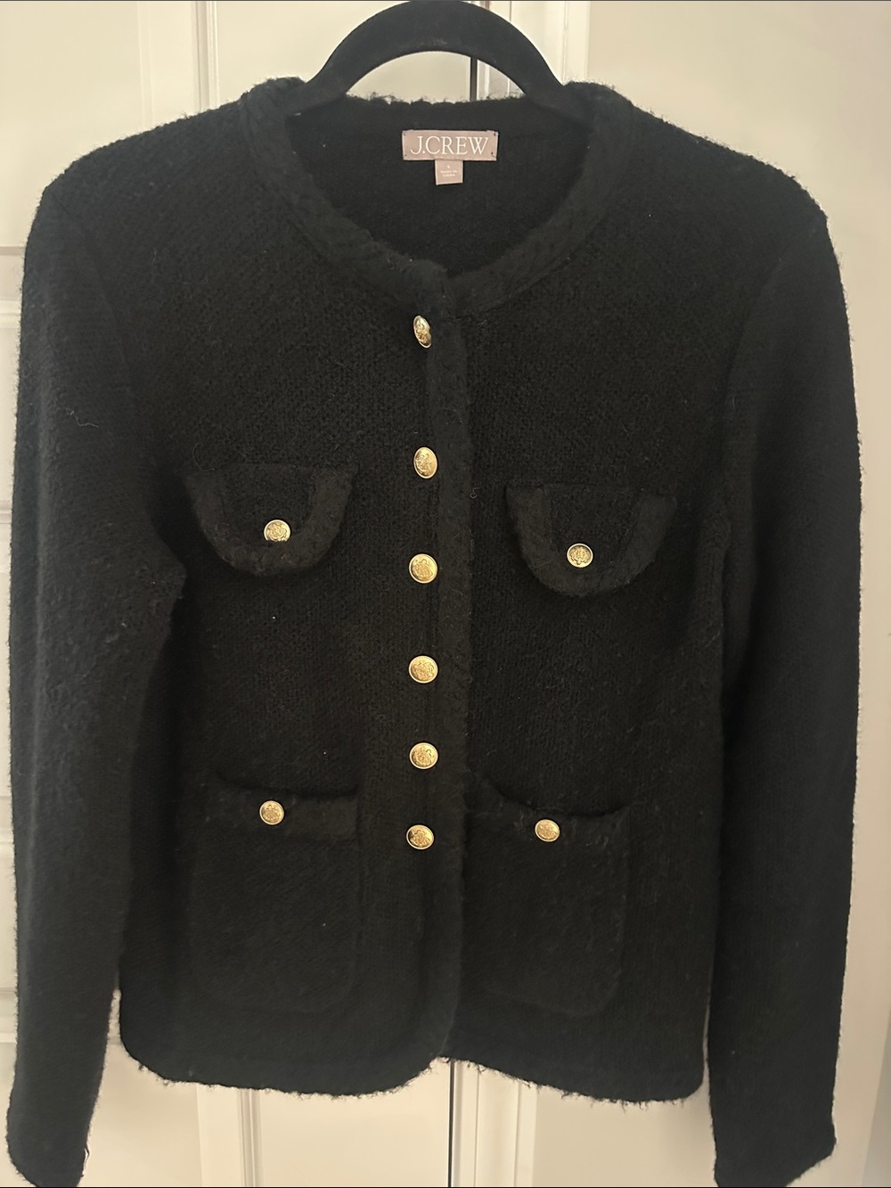 J.Crew Black Pocket Sweater Jacket with Gold Buttons
